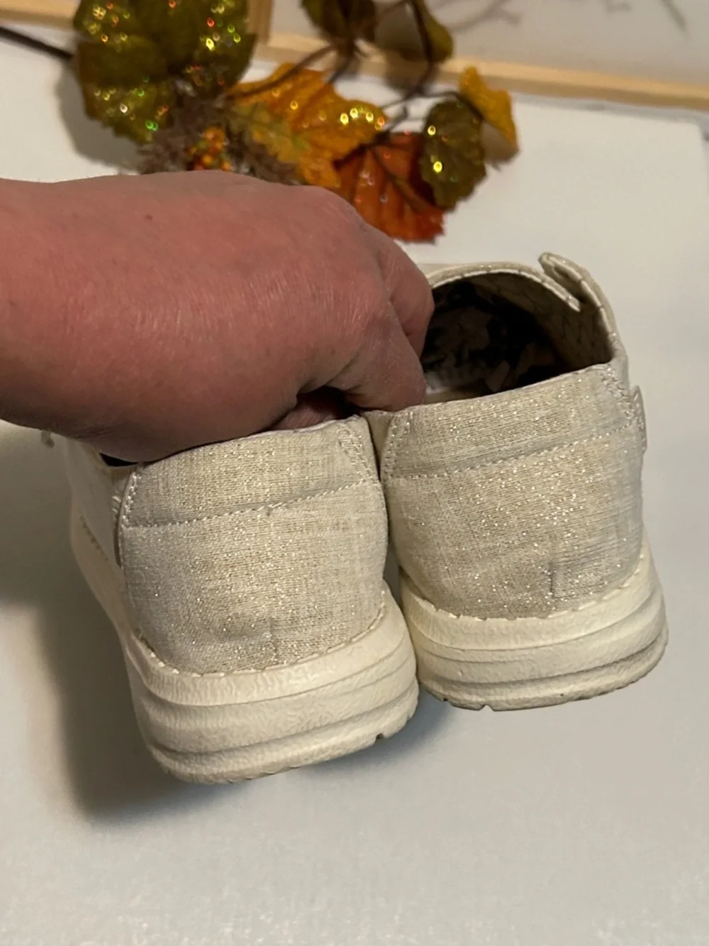 Hey Dude Beige Metallic-Thread Slip-On Shoes